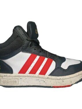 Adidas Hoops 3.0 Mid Youth Size 11K White Black Red Basketball Shoes Pre-Owned
